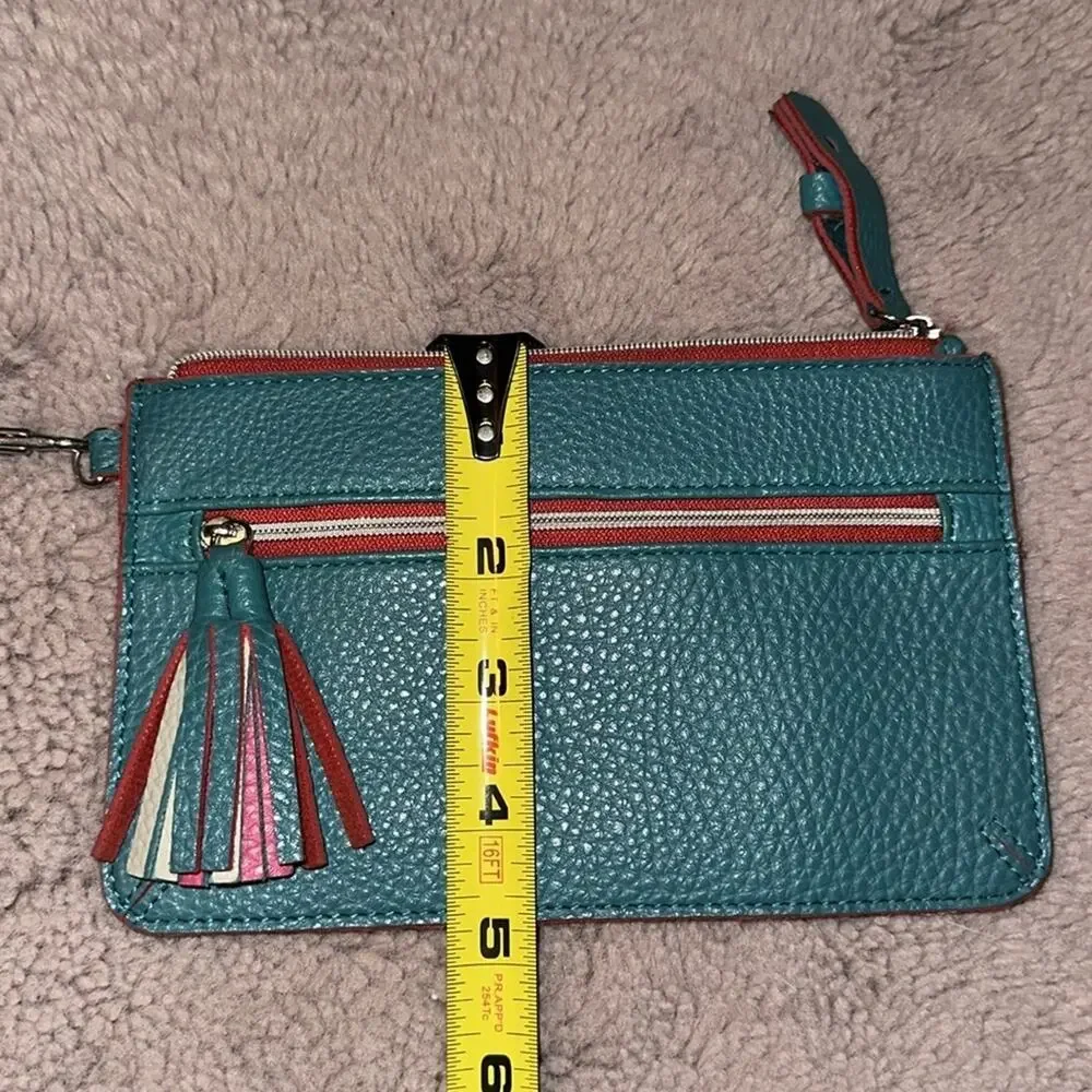Beautiful Pebbled Faux Leather Wristlet Turquoise with Raspberry Accents